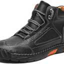 Mens Orthopedic Comfortable Handmade Boots Casual Mid Top Walking Driving Shoes Waterproof Arch Support Spacious Toe Box Outdoor Leather Shoes (11, Black)