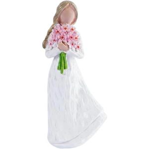 Angel Figurines Memorial Gifts Holding Pink Flower Bouquet Hand Painted Resin Guardian Angel Statue Elegant White Dress for Sympathy Gift Home Shelf Living Room Decor