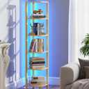 TUTOTAK Corner Shelf with LED Light, 6-Tier Corner Bookshelf for Small Space, Narrow Display Corner Shelf Stand with Storage Rack, for Living Room, Bedroom, Natural BS08BN006L