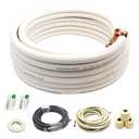 25 Ft Mini Split Line Set.Air Conditioner Copper Tubing Pipes Extension Set, 1/4" & 5/8" 3/8" PE Thickened for AC and Heating Equipment Insulated Coil Line Set HVAC Refrigerant with Nuts. (1/4+5/8)