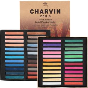 Charvin Artist Colored Chalk Pastels (Set of 48) - Water Soluble, Assorted Pastel Color Sticks for Wet, & Dry Painting (48 Count (Pack of 1))
