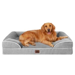 EHEYCIGA Orthopedic Dog Beds for Extra Large Dogs 44x32Inch, Waterproof Memory Foam XL Pet Bed with Sides, Non-Slip and Egg-Crate Foam Big Dog Couch Bed with Washable Removable Cover, Grey