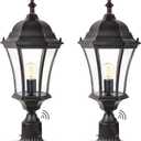 Dusk to Dawn Post Light, 24" High Outdoor Lamp Post Light Fixture with Pier Mount for Porch, Large Exterior Waterproof Post Lantern with Seeded Glass, 2 Pack, LMMS4610-M-2P (Bronze)