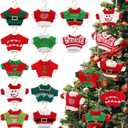 24 Pcs Christmas Ugly Sweater Hanging Ornament(12 Sets) with Mini Clothes Hanger Xmas Sweater Knitting Winter Sweater Pendant for Christmas Tree Kitchen Cabinet Decor Favors Gift (A)