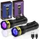 DARKDAWN UV Flashlight 365&395nm Black Light Mini USB Rechargeable Ultraviolet LED Blacklight Woods Lamp Powerful Fluorescent Portable Detector for Pet Urine Stains, Money, Resin Curing2 Pack