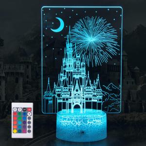 Creative 3D Illusion lamp Castle Night Light with Remote & Smart Touch 7 Colors + 16 Colors Changing Dimmable Castle Kids Night Light 2-12 Year Old Boy or Girl Christmas Birthday Gifts