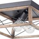 VILUXY Retro Industrial Rectangle Flush Mount Ceiling Light Fixture with Wood Shade for Hallway, Entryway, Passway, Dining Room, Bedroom, Balcony Living Room Two-Light