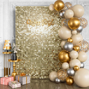 Qcity Light Gold Shimmer Wall Backdrop 24PCS, Black Back Not See-Through Design, Square Sequin Glitter Backdrop Panel, Perfect for Outdoor Events, Birthdays, Wedding and Party Decoration