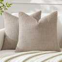 MIULEE Pack of 2 Pillow Covers 18 x 18 Granules Soft Corduroy Decorative Throw Pillow Covers for Couch Cushion Sofa Bedroom Living Room, Tan