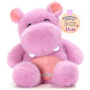 Ditucu Original Hippo Microwavable Weighted Stuffed Animal Heated Hippopotamus Plush for Warmth Comfort Period Cramps Pain Plushies Toys Gifts for Kids Purple 9 inch