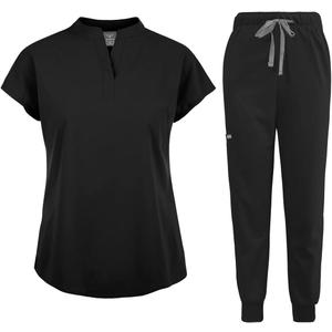 niaahinn Scrubs Set for Women Nurse Uniform Jogger Suit Stretch Top & Pants with Multi Pocket for Nurse Esthetician Workwear (Small, Black)