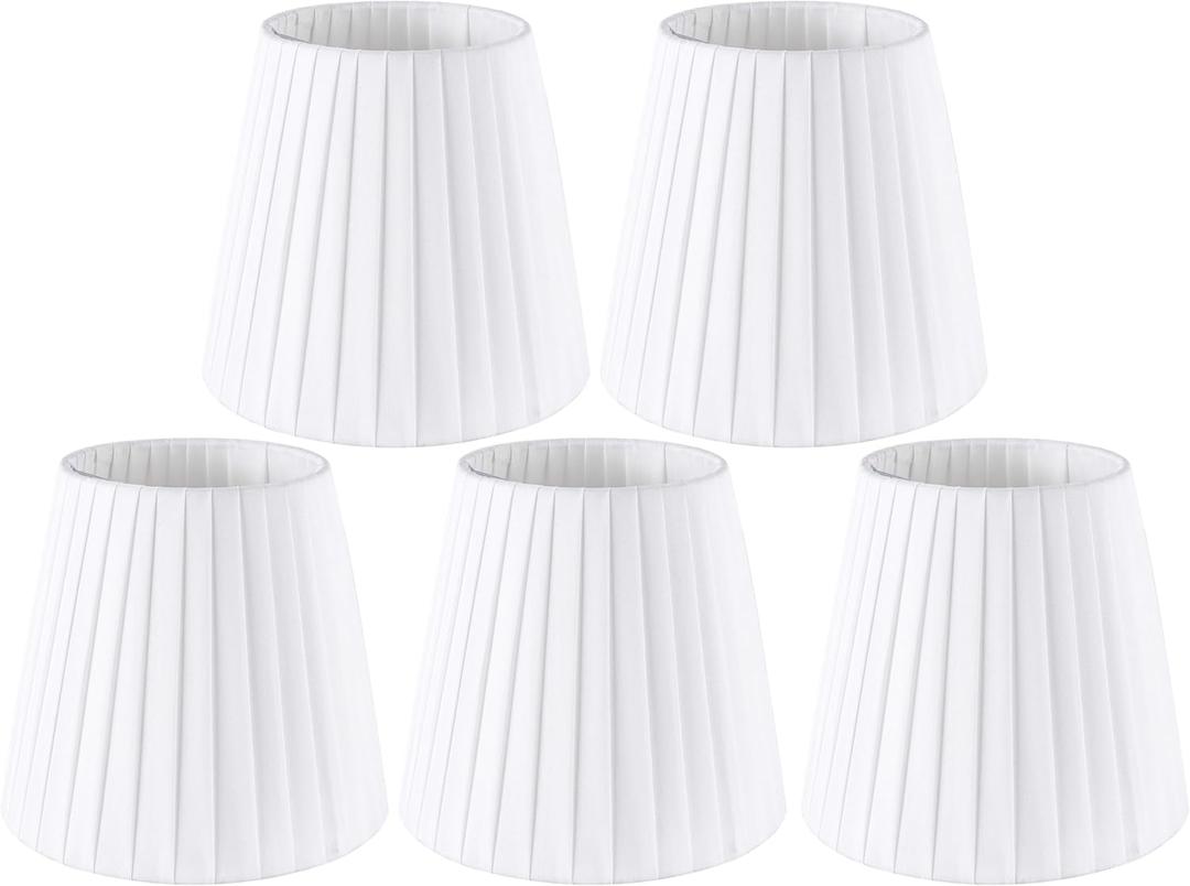 GO&SO Chandelier Lamp Shades - White Small Lamp Shades Set of 5, Clip-on Fitter Lampshade, Only for Candlestick Bulbs, 4" X 6" X 5" Natural Linen Lamp Shade For Chandeliers, Wall Lamps -Handcrafted