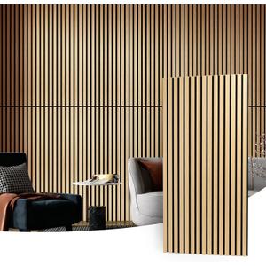 Art3d 2 Wood Slat Acoustic Panels for Wall and Ceiling - 3D Fluted Sound Absorbing Panel with Wood Finish - Oak, 2pcs - 47.223.6in.