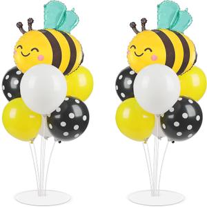 Bee Birthday Party Balloons Stand Kit 2 Sets with 2 Bumble Bee Foil Balloons Honey Bee Themed Party Balloon Centerpiece for Tables for Gender Reveal Birthday Baby Shower Bee Daisy Party Decorations
