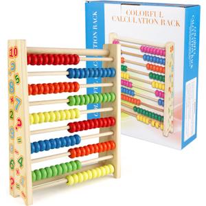 Sealive Classic Wooden Abacus for Kids Math, Educational Counting Toy with 100 Beads, 123 Learning Number Abacus for Toddler, Mathematics Toy Beads Game for Preschool Children Kindergarten (Large)