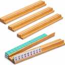 Wooden Mahjong Racks with Pushers, 4 Pack Solid Wood Mahjong Tile Holders, 17.7 Inch with 9 Built-in Magnets, Strong Grip for American Mahjong Players