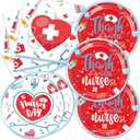 96 PCS Nurses' Day Party Supplies Nurse Graduation Decorations Red Heart Plates and Napkins Serve 24 Guests