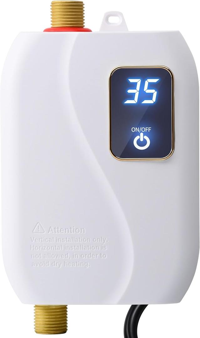 Tankless Water Heater Electric, 3000W 110V Under Sink Instant Hot Water Heater, Mini RV On Demand Water Heater for Kitchen Bathroom, white