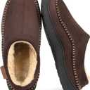 Mens Slip-On Moccasin Slippers, Warm Winter Microsuede House Shoes with Memory Foam, Indoor and Outdoor Loafer Style (Brown)