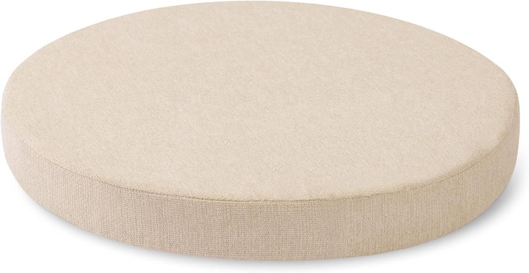Tromlycs Round Chair Seat Cushion Pad 16 inch for Circle Stool Chairs Non Slip Decorative Foam Cushion Pillow, 1 Piece, 16 x 16 inches, White Beige
