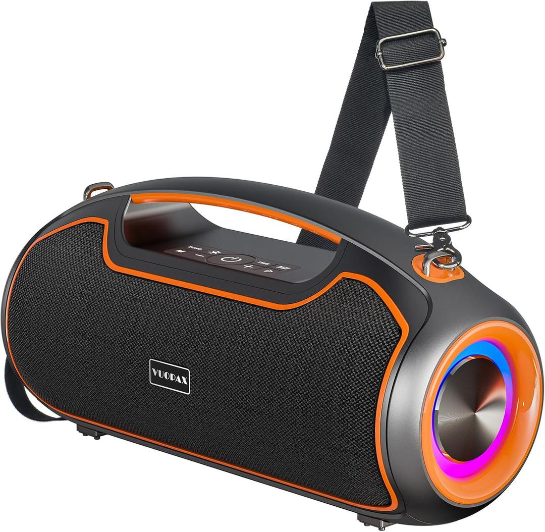Portable Bluetooth Speakers Wireless Upgrade, 200W Peak Loud Sound/Deep Bass for Party, IP65 Waterproof Outdoor Speaker w/ 2*Subwoofer/2*Tweeter/DSP/Bass Boost/TWS/TF/USB/AUX, 24H Playtime (Black - Orange)