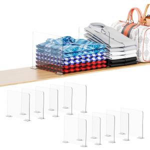 Yieach 10 Pack Acrylic Shelf Dividers for Closet Organization - Suitable for All Cupboard,Wood Shelves -Clear Closet Dividers for T Shirt,Towel,Bag,Purse Dividers,Handbag Organizer,Sweater Organizer
