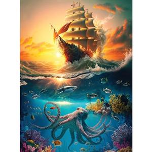 Bits and Pieces – The Flying Dutchman Jigsaw Puzzle for Adults – Ghost Ship and Ocean Adventure with Octopus by Ray Heere (1000 Piece Puzzle 20" x 27")