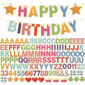 TaoBary 143 Pcs DIY Letter Banner Customizable Happy Birthday Supplies Make Your Own Banner Include Letters, Numbers Symbol Rope Needles for Baby Shower Wedding Bachelor Party Decorations(Multicolor)