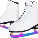 MammyGol Classic Ice Figure Skates for Womens/Misses/Girls Lace up with Vacuum Plating Steel Blade Light Support Ice Figure Skates in White Color Size 6