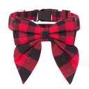 ADOGGYGO Christmas Dog Collar with Bow, Adjustable Cotton Red Plaid Bowtie Dog Christmas Collars for Large Dogs Pets (Large, Red & Black)
