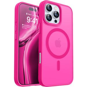 CANSHN Magnetic Compatible with iPhone 16 Pro Max Case [Compatible with Magsafe] [Translucent Matte] Slim Thin Shockproof Protective Bumper Phone Case Cover 6.9 Inch - Hot Pink