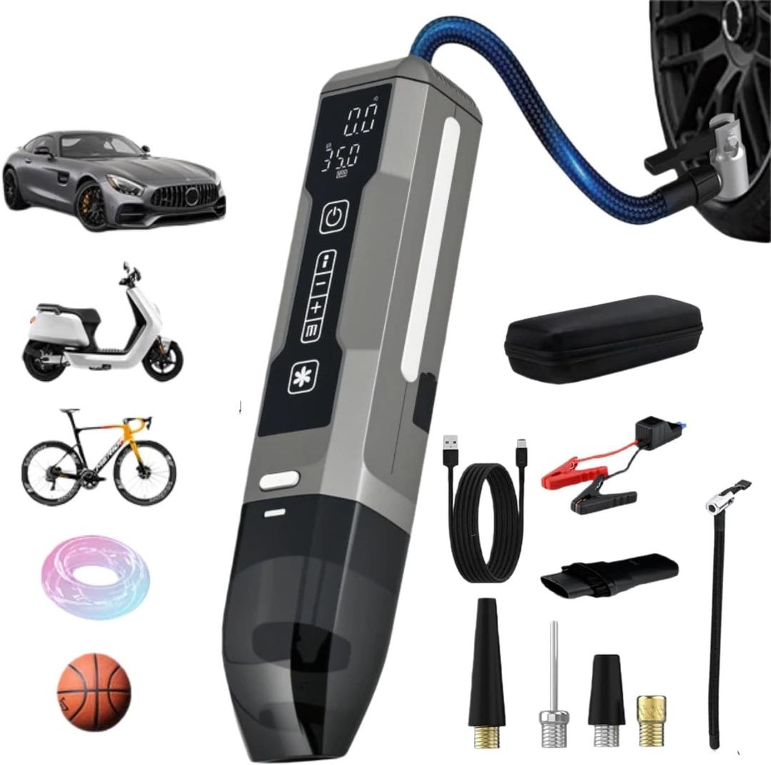 AUTOPALS 6 in 1 Cordless Car Portable Vacuum Cleaner, 150PSI Inflator, Air Pump with Pressure Gauge, Lighting, Jump-Start, Type-C Charging, LED Display, Multi-Nozzles for Car, Home, Office