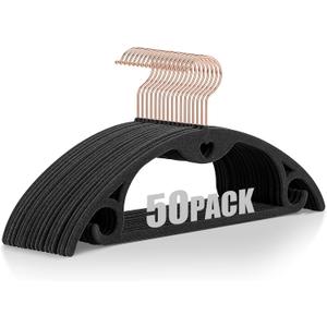 IEOKE Velvet Hangers 50 Pack: Felt Clothes Hangers Heavy Duty Shirt Sweater Hangers No Shoulder Bump Non Slip Slim Thin Coat Hangers for Closet - Black Grey