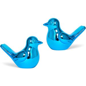 Blue Bird Statue Pair, 2-Pack 4 inch Shiny Accent Small Knick Knacks for Home Office Shelf Desk Coffee Table Decoration