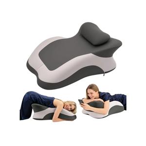 Memory Foam Ergonomic Wedge Pillow, Squat Pillow, Prone Pillow for Sleeping, Reading Pillow for Bed, Ideal for Massage, with Removable Cover, Back Support, Multi-Functional Memory Foam (Grey)