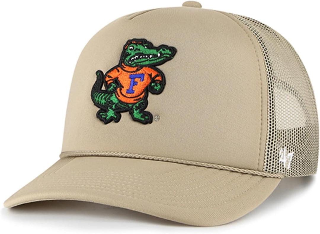 47 Brand NCAA Unisex Khaki Primary Logo Foam Trucker Adjustable Mesh Snapback Hat Adult One Size Fits All (Florida Gators)