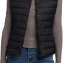 Women's Quilted Lightwight Puffer Vest, Foldable Collarless Down Vests with Storage Bag, Outwear Vests with Pocket (Large, Black)