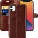 MONASAY Wallet Case Compatible for iPhone 12 mini 5G 5.4-inch,[Glass Screen Protector Included] [RFID Blocking] Flip Folio Leather Cell Phone Cover with Credit Card Holder, Brown
