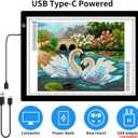 KOBAIBAN A4 LED Super Bright Light Box with Foldable Stand, Ultra-Thin Light Board for Diamond Painting, USB-C Power Light Table for Tracing, Light Pad for Sketching, Drawing, Weeding Vinyl (Black)