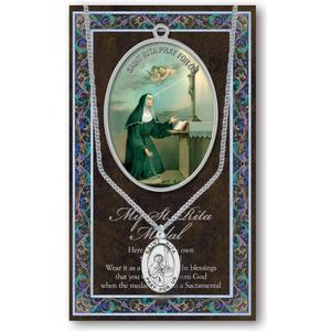 St Rita Pewter Medal on 18 Inch Chain with Embossed Pamphlet and Prayer