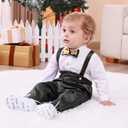 Booulfi Baby Boy Toddler Suits Boys Formal Clothes Bowtie Shift Suspenders Gentleman Outfit Boy Clothes 3 Months-3T (White)