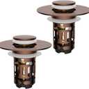 Hibbent 3 Pack 3 in 1 Bathroom Sink Drain Strainer, Universal Pop Up Stopper with Removable Stainless Steel Filter Basket Hair Catcher, Sink Plug for 1.1''~2.36'' Basin, Brass Bullet Core, Rose Gold