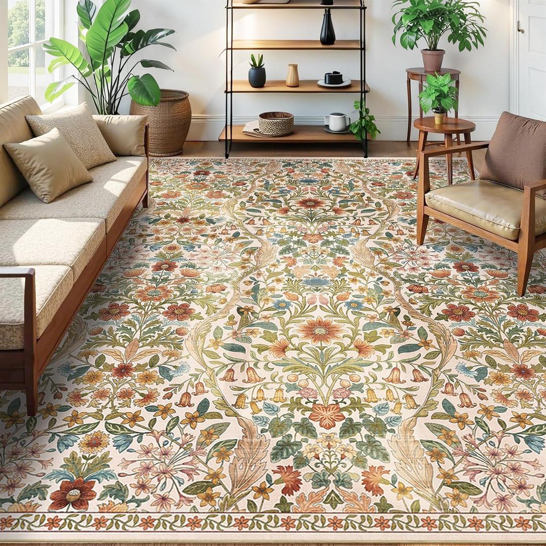8x10 Large Area Rug Floral Botanical Boho Carpet for Living Room