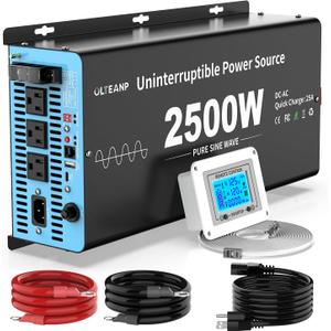 2500W Sump Pump Battery Backup System, Pure Sine Wave Inverter Charger with 25A Fast Charging, Auto Transfer Switch for Basement Flood Protection During Outages, LCD Remote, 12V Deep Cycle Compatible