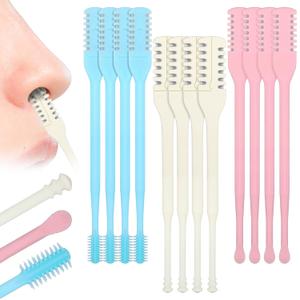 12 Pcs Nasal Hair Cutter 2-in-1 Double Sided Nose Hair Trimmer with Ear Picker and Soft Cleaning Brush Portable 360 Rotating Manual Remover Trimmer for Men Women Home Travel Essentials