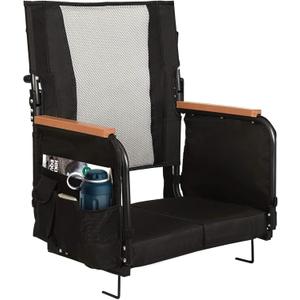 Extra Wide Stadium Seats with Back Support, Bleacher Chairs with High Back and Cushion, Padded Portable Fording Bleacher Seat with Armrests, Cup Holder and Storage Pockets (Grey)