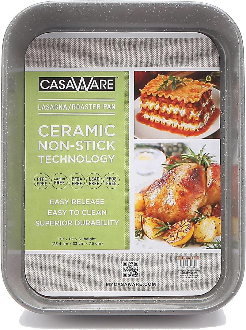casaWare Ceramic Coated NonStick Lasagna/Roaster Pan 13 x 10 x 3-Inch (Silver Granite)