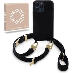 WILDE iPhone 15 Pro Max Case with Strap, Crossbody iPhone 15 Pro Max Case with Adjustable Strap 50150cm, TPU Shockproof Drop Protection Phone Lanyard Cover with Raised Camera & Screen Edges, Black