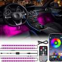 Xprite RGB LED Car Interior Bluetooth USB Light Strip, w/Wireless Remote and APP Control,4 PCS Under Dash Footwell Ambient Lights Kits, DIY Music Mode Universal for Vehicle Internal, SUV, Trucks