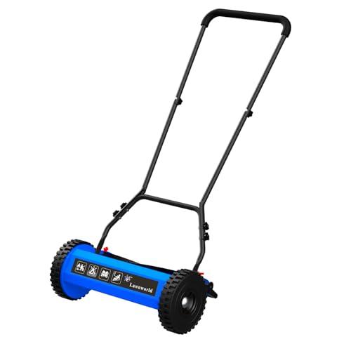 14-Inch Reel Lawn Mower with Tool-Free Blade Adjustment, 5-Blade Manual Push Lawn Mower, 5-Position Height Adjustable Hand Push Reel Mower for Small Yards